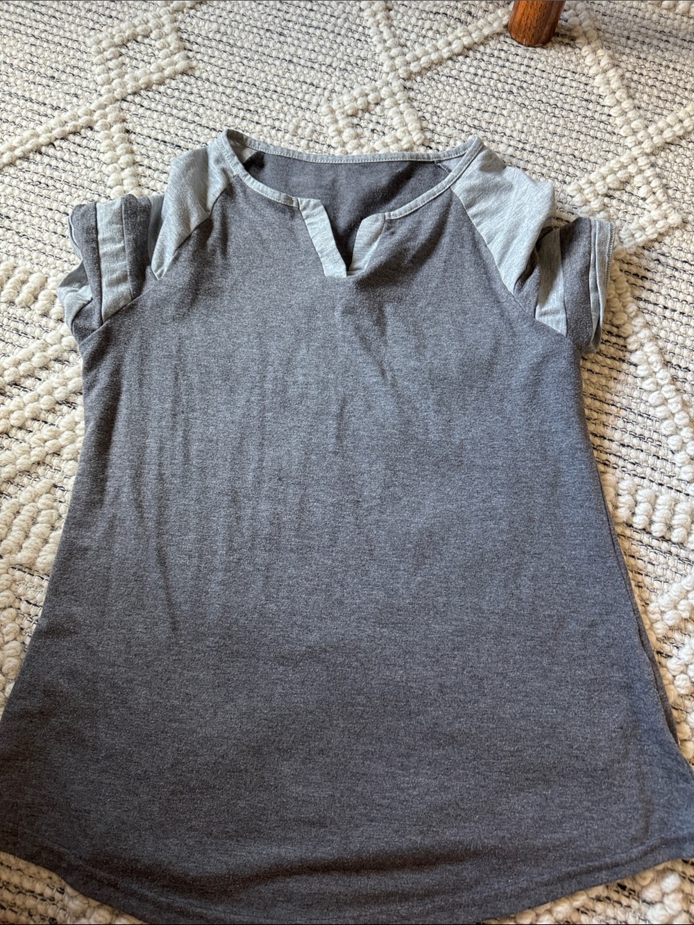 Gray Short Sleeve Contrast Raglan Tee